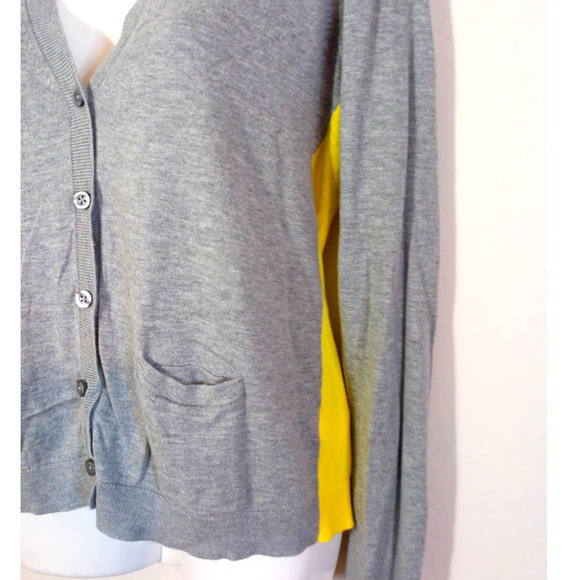 Liz Claiborne Women Sz M Gray Yellow Cardigan Sweater Work Office Business - Picture 3 of 6